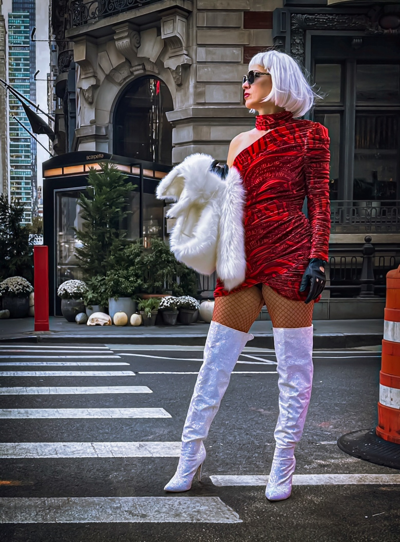 Viktoria Sway in glamour street-style editorial portrait — composed, self-possessed, off-duty authority.